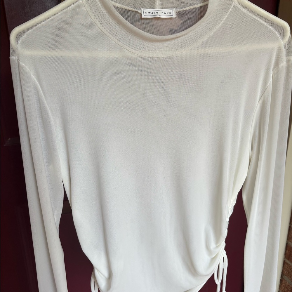 Emory Park Ivory White Long Sleeve Sheer Blouse